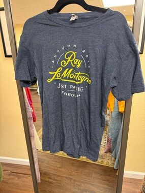 Next Level Apparel Navy T-Shirt with Yellow Script Graphic